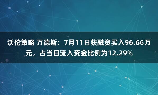 沃伦策略 万德斯：7月11日获融资买入96.66万元，占当日流入资金比例为12.29%